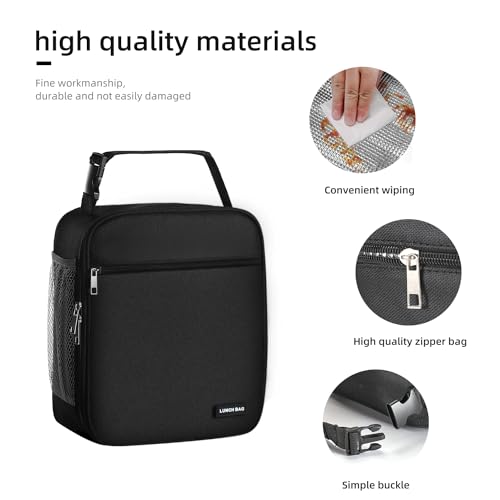 Insulated Lunch Bag for Men and Women, Large Thermal Lunchbox, Black
