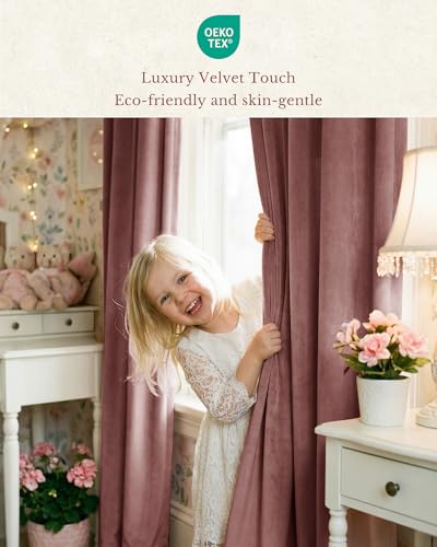 StangH Dusty Rose Velvet Curtains 52W x 94L - 2 Panels, Bedroom