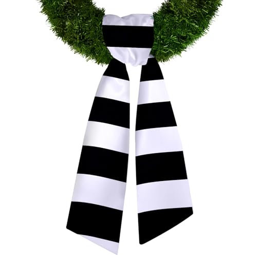 Black and White Striped Wreath Sash for Front Door Decor