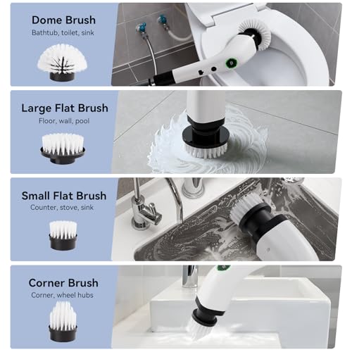 Cordless Electric Spin Scrubber with 8 Replaceable Heads & Extension Handle