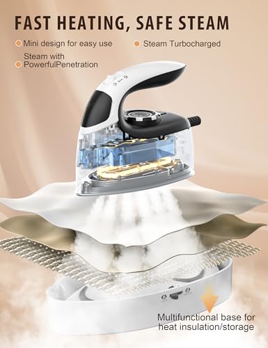 Portable Mini Steam Iron with Rotary Temp Control for Travel and Sewing
