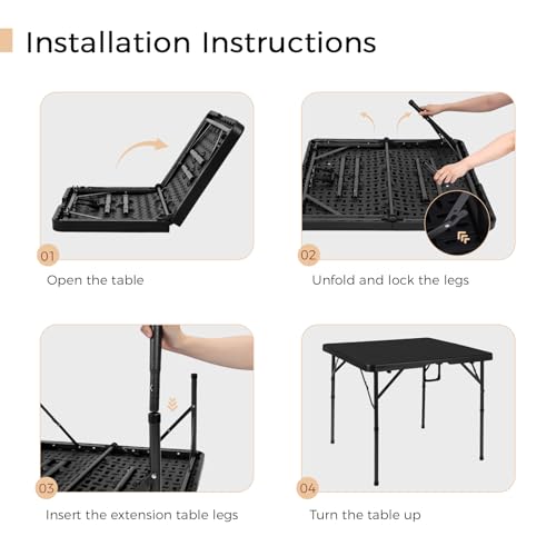 34-Inch Square Folding Card Table, Portable Adjustable Height Table