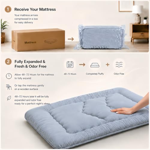 3.5-Inch Thick Japanese Futon Floor Mattress, Twin Size Roll-Up Bed
