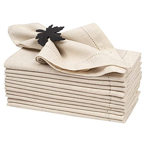 Hemstitched Cotton Linen Dinner Napkins, 18x18 Inch, Set of 12