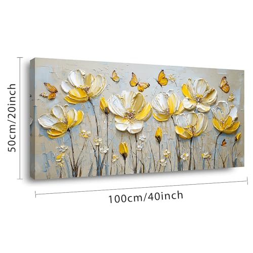 Yellow Floral Butterfly Canvas Wall Art Decor for Bedroom and Office