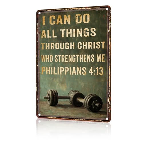Macago Gym Metal Tin Sign 8x12 inch I Can Do All Things Through Christ Motivational Wall Art