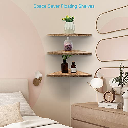 Rustic Corner Wall Shelf Set of 3, Floating Wood Display Shelves