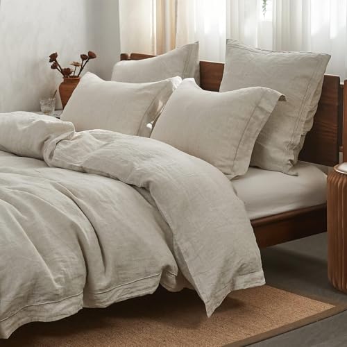 100% French Flax Linen Duvet Cover Set with Embroidery - King Size