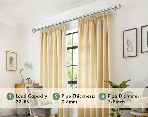 Adjustable 32-58 Inch Curtain Rod, 7/8 Inch Heavy Duty Single Window Rod