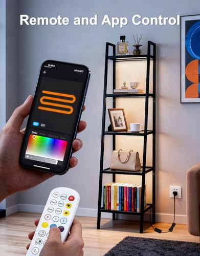 5-Tier Glass Display Shelf with RGB LED Lights, 67-inch Ladder Bookshelf