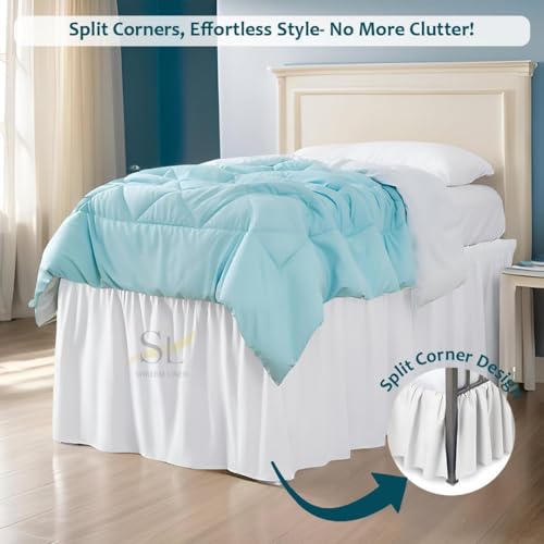 Twin XL Bed Skirt with 32 Inch Drop - Microfiber Dorm Dust Ruffle, White
