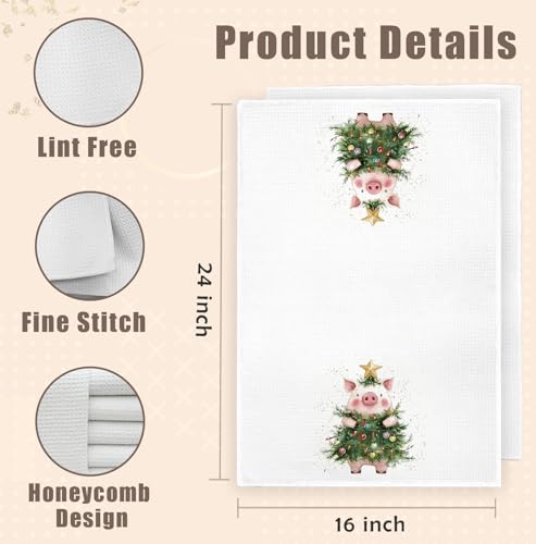 Christmas Pig Kitchen Towels with Christmas Tree Decor, Farm Animal Gift for Pig Lovers, 16x24 Inches