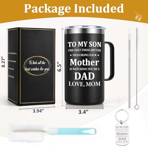 Lifecapido 20oz Insulated Coffee Mug with Keychain - Father's Day Gift for Son, Black