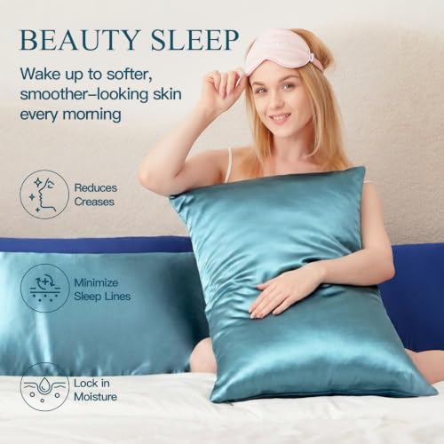 Mulberry Silk Pillowcase with Hidden Zipper, Standard 20x26, Blue Gray