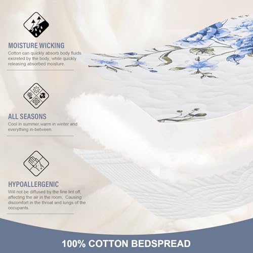 Floral Oversized Queen Bedspread Set, 100% Cotton, 3 Piece