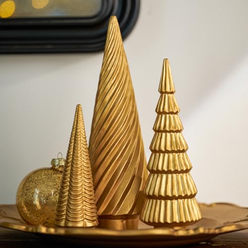 DN DECONATION Spiral Resin Christmas Tree Decorations, 3 PCS for Desk