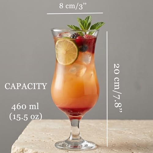 6 Pack Large Hurricane Glasses 15.5 Oz / 460 Ml for Cocktails & Drinks - Elegant Stemware Set