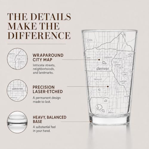 Cleveland Ohio Map Pint Glass, 16 oz Laser Etched Beer Glassware