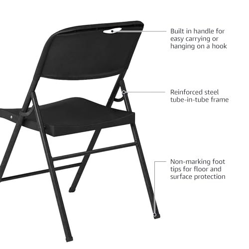 Heavy-Duty Foldable Plastic Chairs, 350lb Capacity, Black, 6-Pack