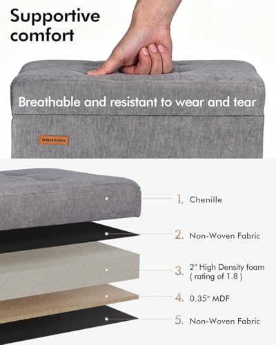 Small Steel Frame Storage Ottoman with Chenille Cushion, Gray