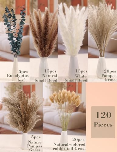 120 Pcs Dried Pampas Grass Bouquet for Boho Home & Wedding Decor