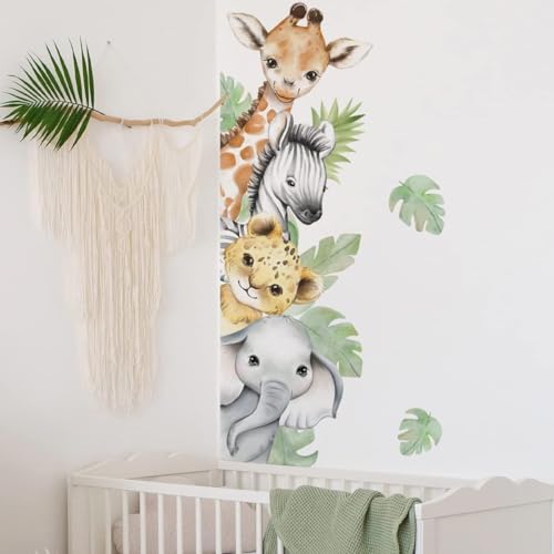 Watercolor Jungle Safari Animal Wall Decals for Kids Nursery Bedroom