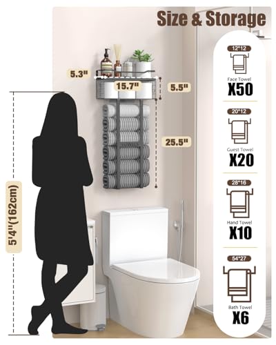 Wall Mounted Bathroom Towel Rack with Wood Floating Shelf, 31-Inch