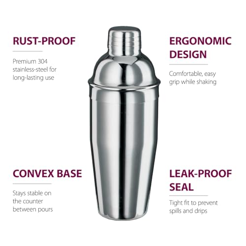 FineDine Stainless Steel Cocktail Shaker Set with Bartender Tools & Stand