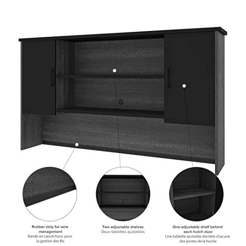 71-Inch Office Desk Hutch with Doors and Adjustable Shelves, Black