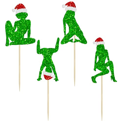 Gyufise Multi 4 Pack Christmas Cupcake Toppers Glitter Ho Ho Ho Party Decorations