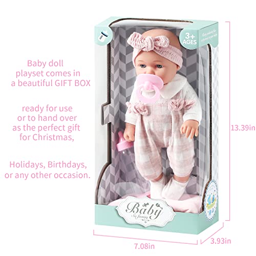 12-Inch Baby Doll Playset with Blanket, Pacifier, and Feeding Bottle