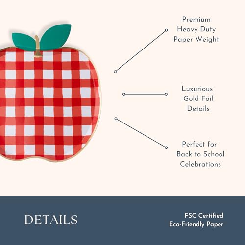 Cherry Red Gingham Apple-Shaped Paper Plates, Pack of 8 – Party Decor & Serveware