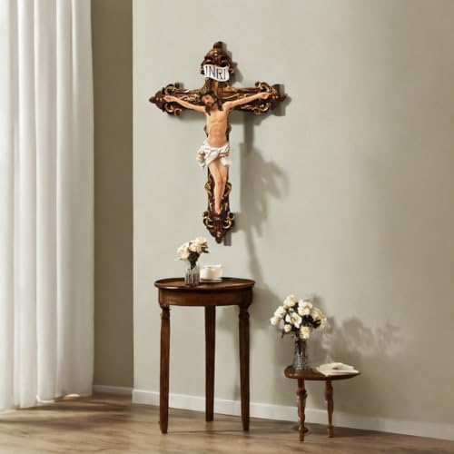ICE ARMOR 17" H Dark Brown Baroque Style Crucifix Wall Cross Elegant