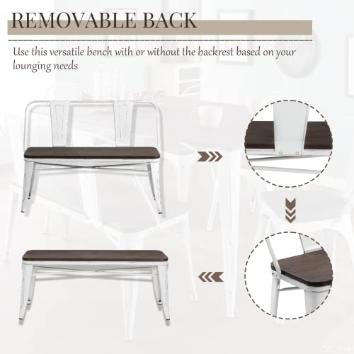 42-Inch Rustic Industrial Dining Bench with Removable Backrest