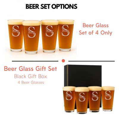 Custom Engraved Pint Glasses - Personalized Set of 4 Beer Glasses