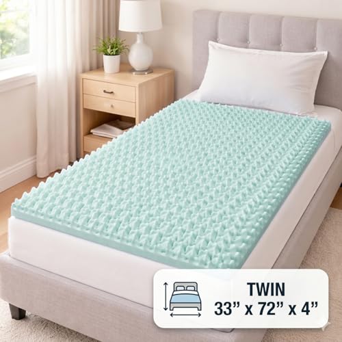 Twin Size 4-Inch Egg Crate Foam Mattress Topper for Pressure Relief