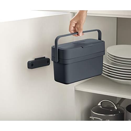 Joseph Joseph Compo Mountable Food Waste Caddy, Easy-Fill with Adjustable Air Vent Compost Bin, 4 Liters/1 Gallon, Graphite