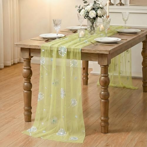 Artoid Mode 28x120 Inch Sequin Dandelion Yellow Gauze Table Runner – 10ft