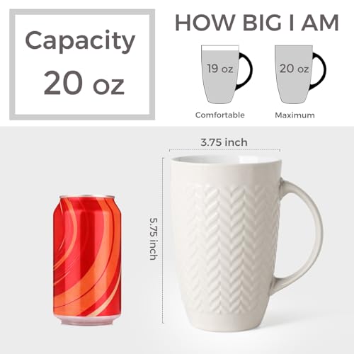 AmorArc Beige 20oz Large Ceramic Coffee Mug Set of 6 - Dishwasher & Microwave Safe