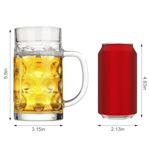 20 oz Heavy Glass Beer Mugs with Handles - Set of 2 Freezer Safe Steins