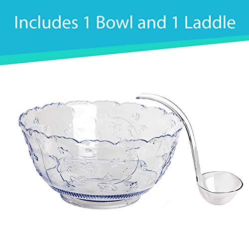 2-Gallon Large Plastic Punch Bowl with 5 oz Ladle - Crystal Clear Serving Set