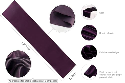 12-Pack Plum Satin Table Runners 108 Inch Wedding Party Decor