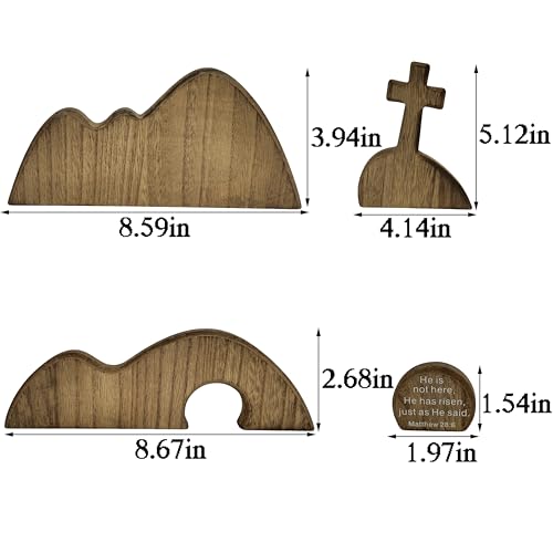 Wooden Empty Tomb Easter Decor - Religious Resurrection Scene Set with Cross