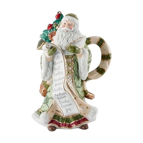 Fitz & Floyd Holiday Santa Pitcher - 48oz Green Ceramic Serving Jug