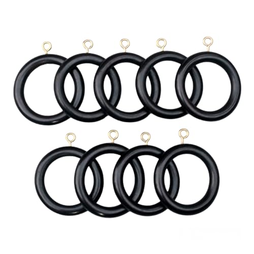 Handmade Wooden Curtain Rings - 1.5 Inch Black Wood Drapery Rings (24 Pack)