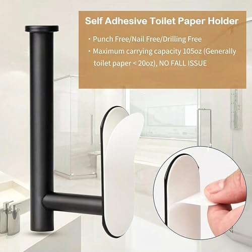 JOPOFI Matte Black Adhesive Toilet Paper Holder - Stainless Steel Wall Mount
