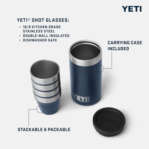 YETI Shot Glasses with Carrying Case - Rescue Red, Set of 4, Stainless Steel
