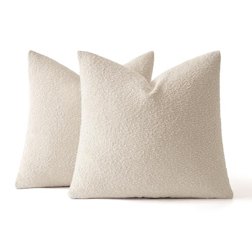 MIULEE Textured Boucle Throw Pillow Covers 20x20 - Beige, Set of 2