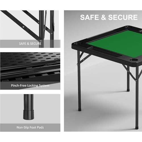 35.4-Inch Folding Mahjong Table with Green Felt, Cup Holders & Chip Trays
