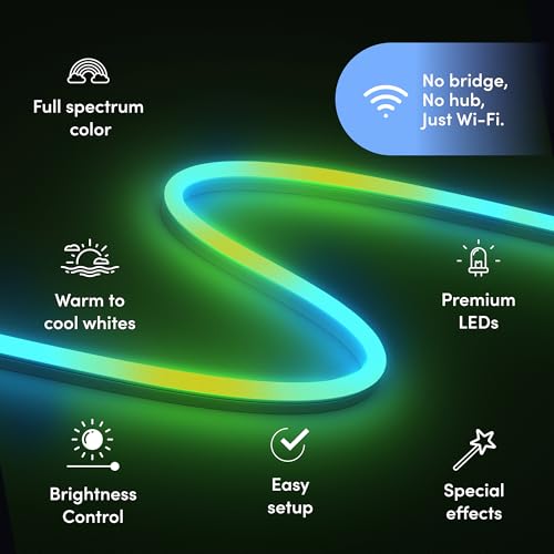 Flexible Neon LED Rope Light 6.5ft, Color Changing Smart Ambient Lighting